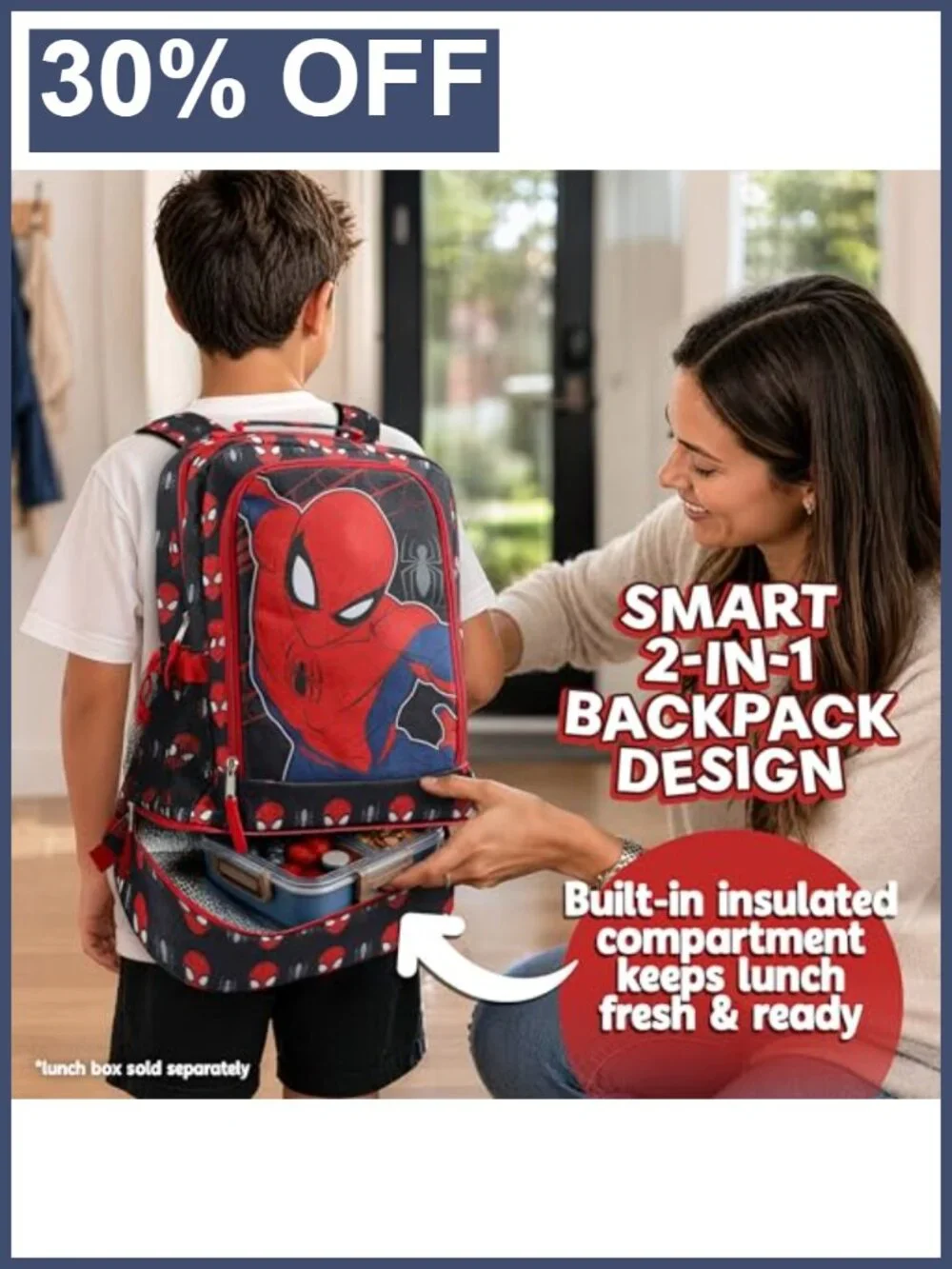 Kids Character Backpack with Lunch Box, Spacious School Bag, Adjustable Straps,